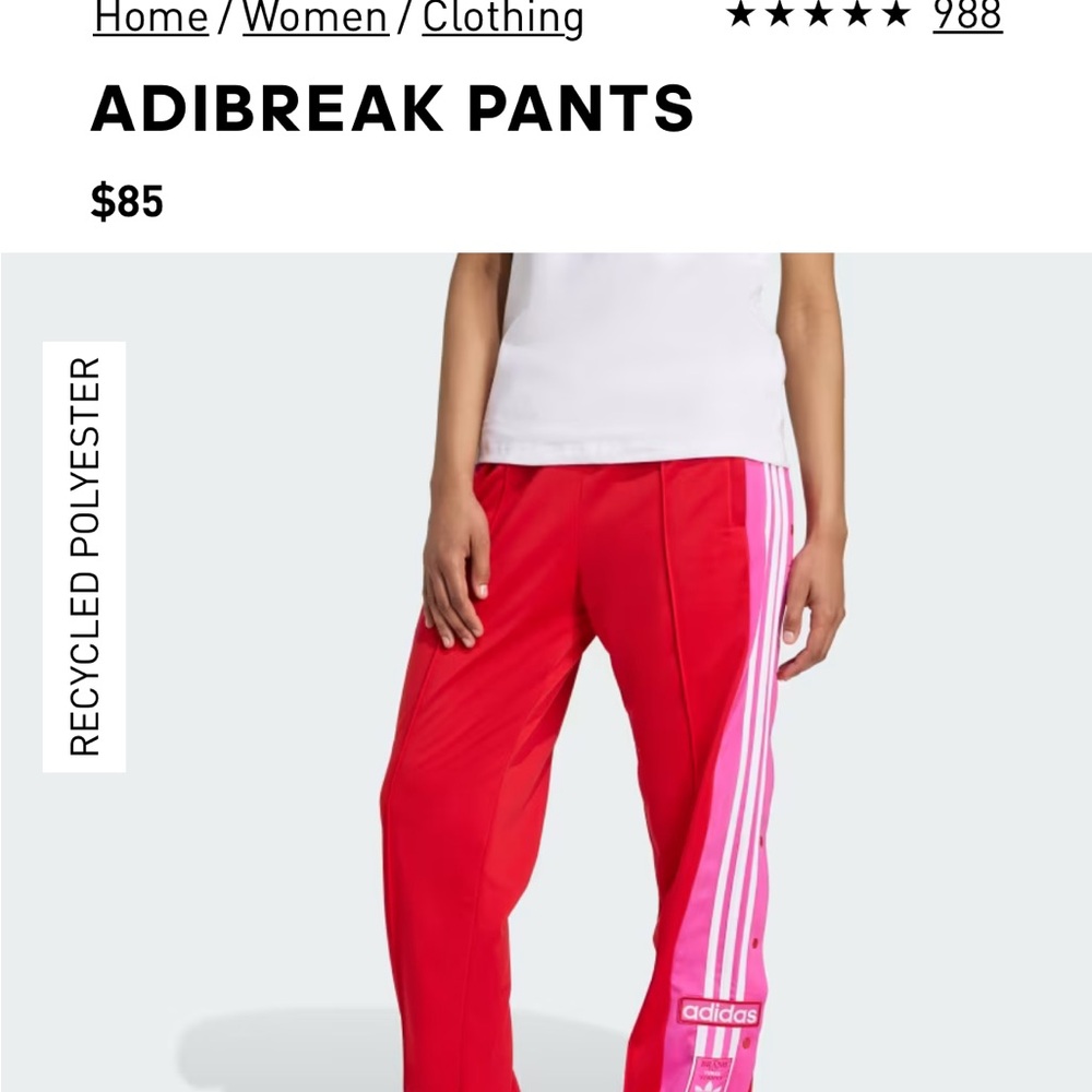Adidas Red Pants with Pink Stripes